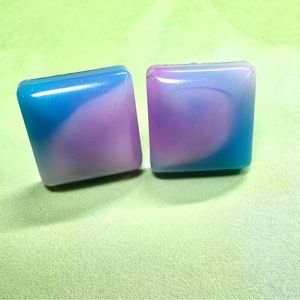 Square 10mm Pink Purple Blue Pastel Swirl Resin Stud Earrings